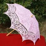Battenberg lace parasols. We stock many colors and styles Contact us and we will check our inventory for your preferred style and color.